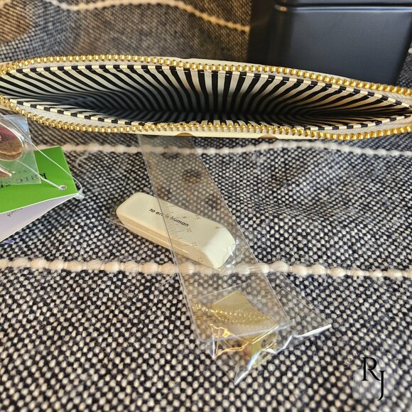 KATE SPADE Zippered Metallic Gold Polka Dot Zippered Pouch - Picture 6 of 10